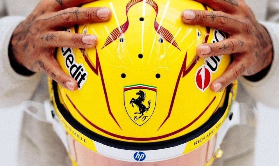 Lewis Hamilton stuns F1 world with bold Ferrari-inspired yellow helmet design