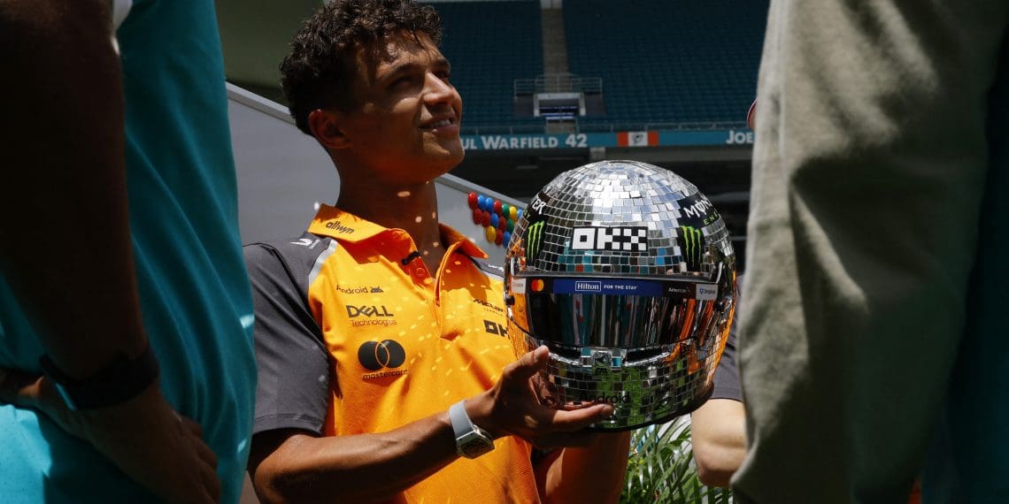 Lando Norris Unveils Dazzling Disco Ball Helmet, Fans Compare Him to Taylor Swift