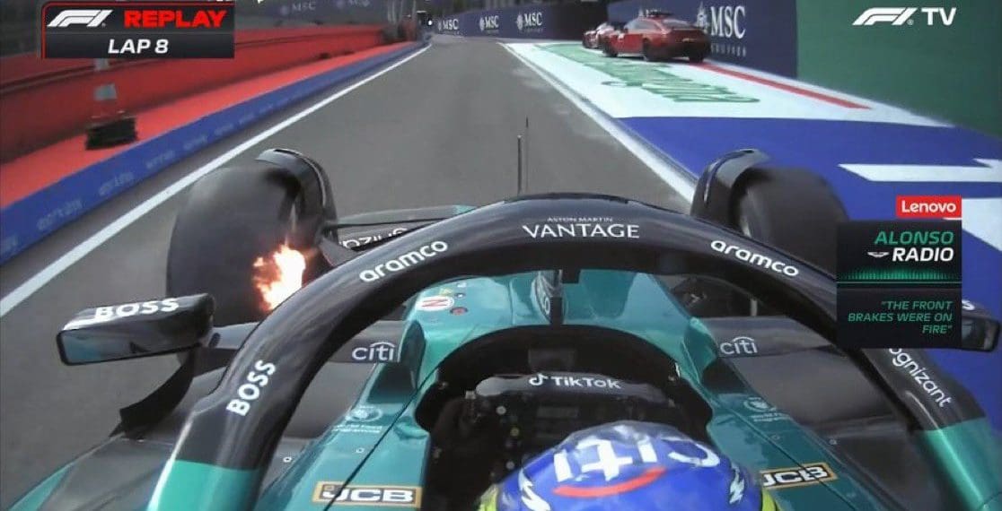 F1 Champion’s Car Engulfed in Flames at Imola Grand Prix: Aston Martin’s Terrifying Incident