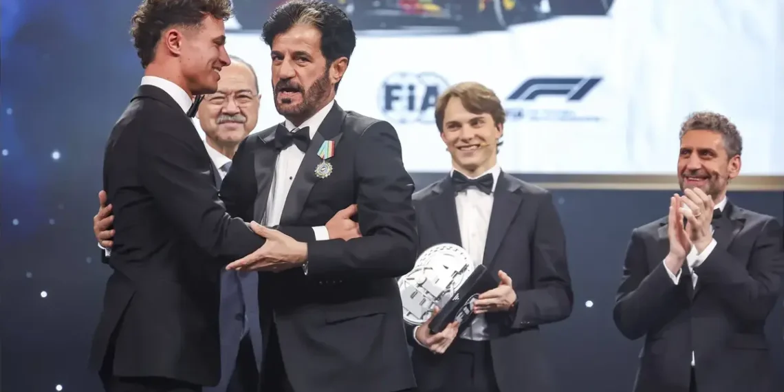 VIDEO – FIA president playfully fines Lando Norris after shocking f-bomb at trophy ceremony