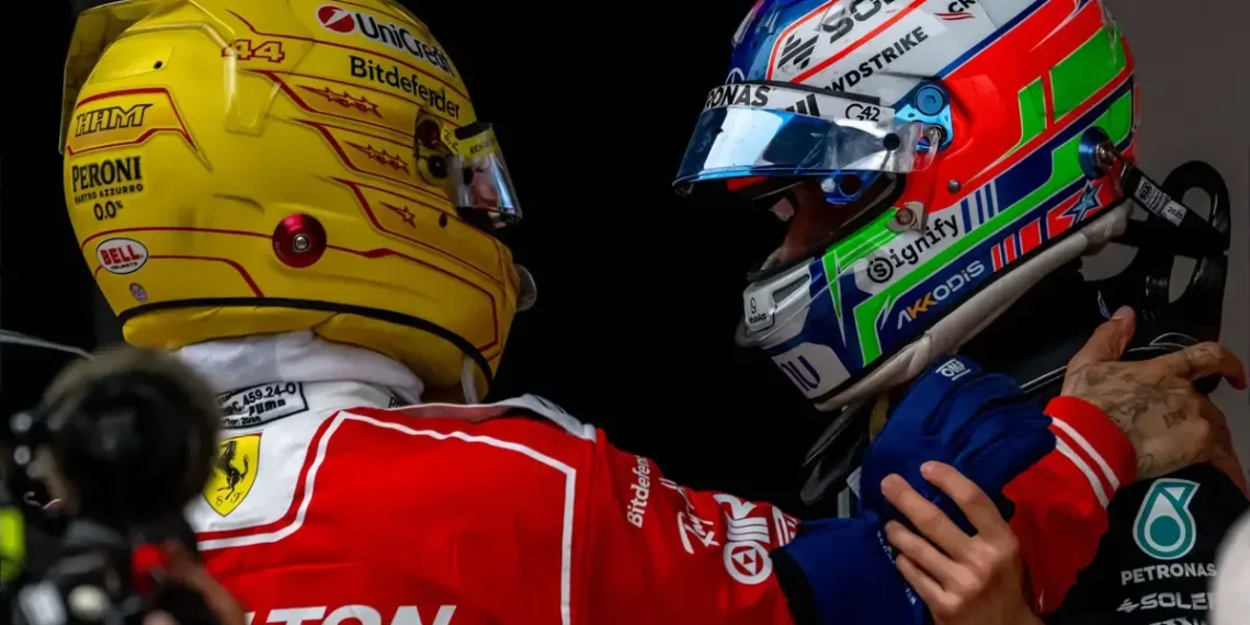 Andrea Kimi Antonelli celebrates F1 debut win while Lewis Hamilton reflects on age gap