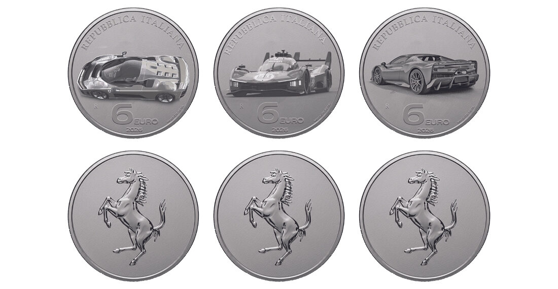 Casa da Moeda de Itália lança coleção com Ferrari híbridos com motor V6