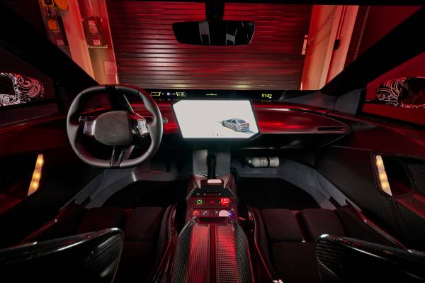 O interior do Vision Driving Experience, um veículo de ensaio que não se destina à produção em série; o habitáculo do M3 eléctrico de série será outro.