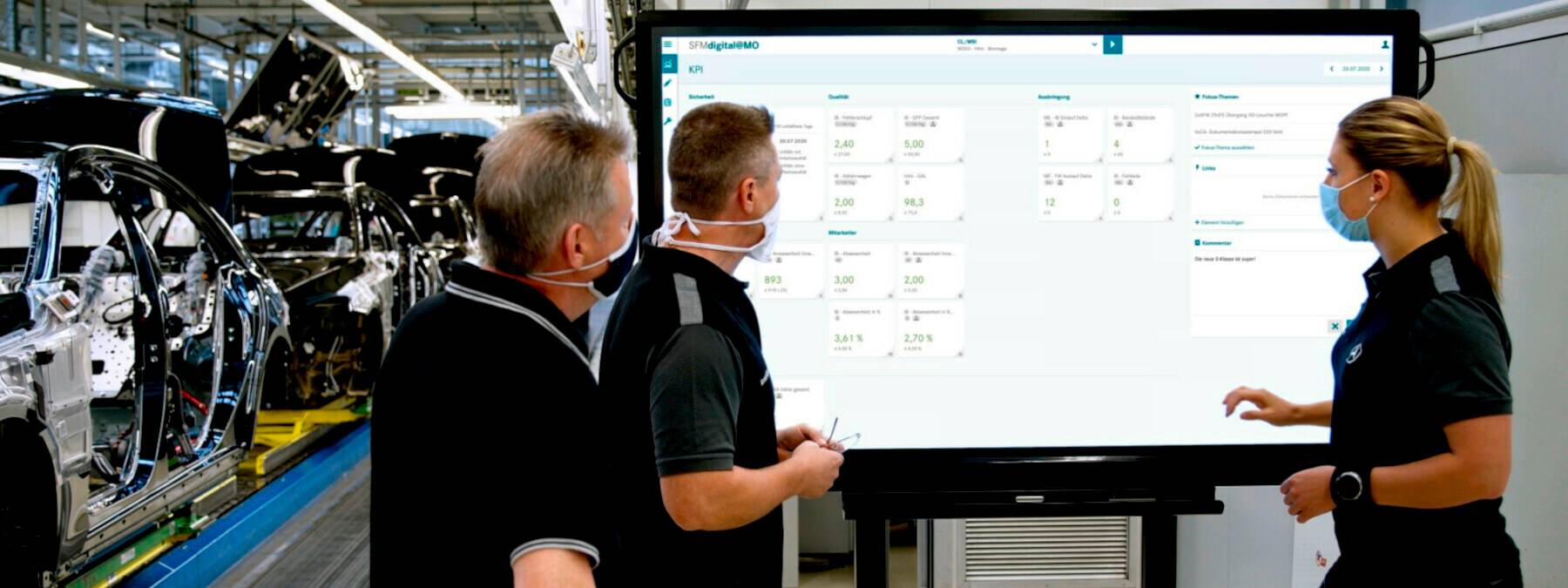 Imagem de imprensa da Mercedes sobre o MO360, o sistema digital de produção usado nas fábricas do grupo.