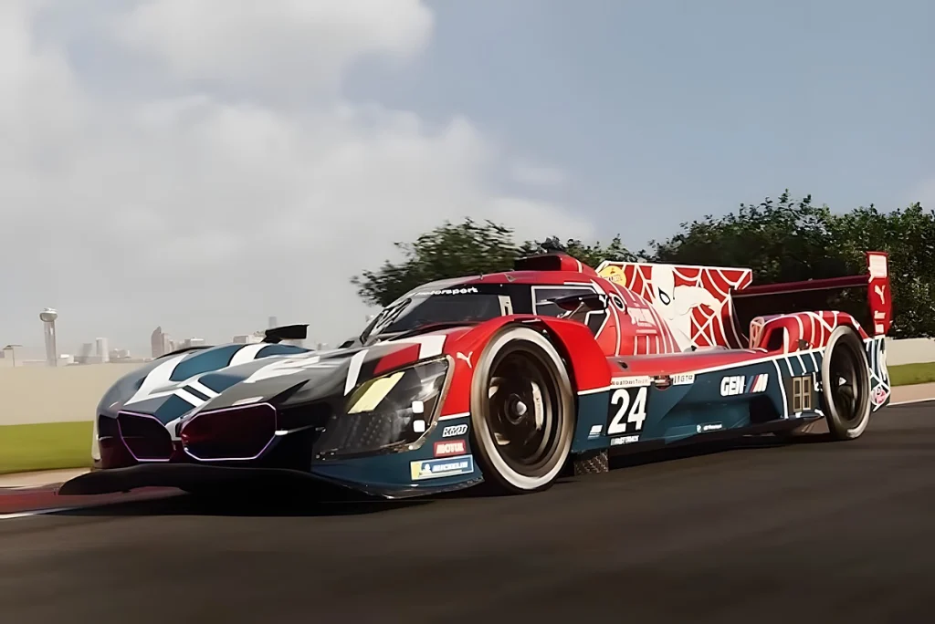 BMW com pintura especial do homem-aranha no IMSA road america