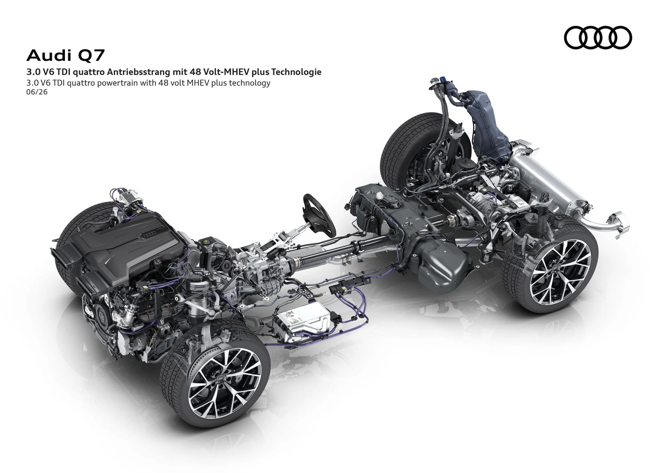 Motor V6 TDI de 3,0 litros do Audi Q7, com tecnologia MHEV plus de 48 V.