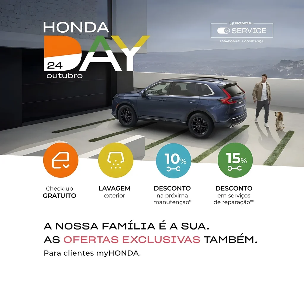 Honda Day regressa a 24 de outubro com check-up gratuito, descontos e até 500 euros na retoma
