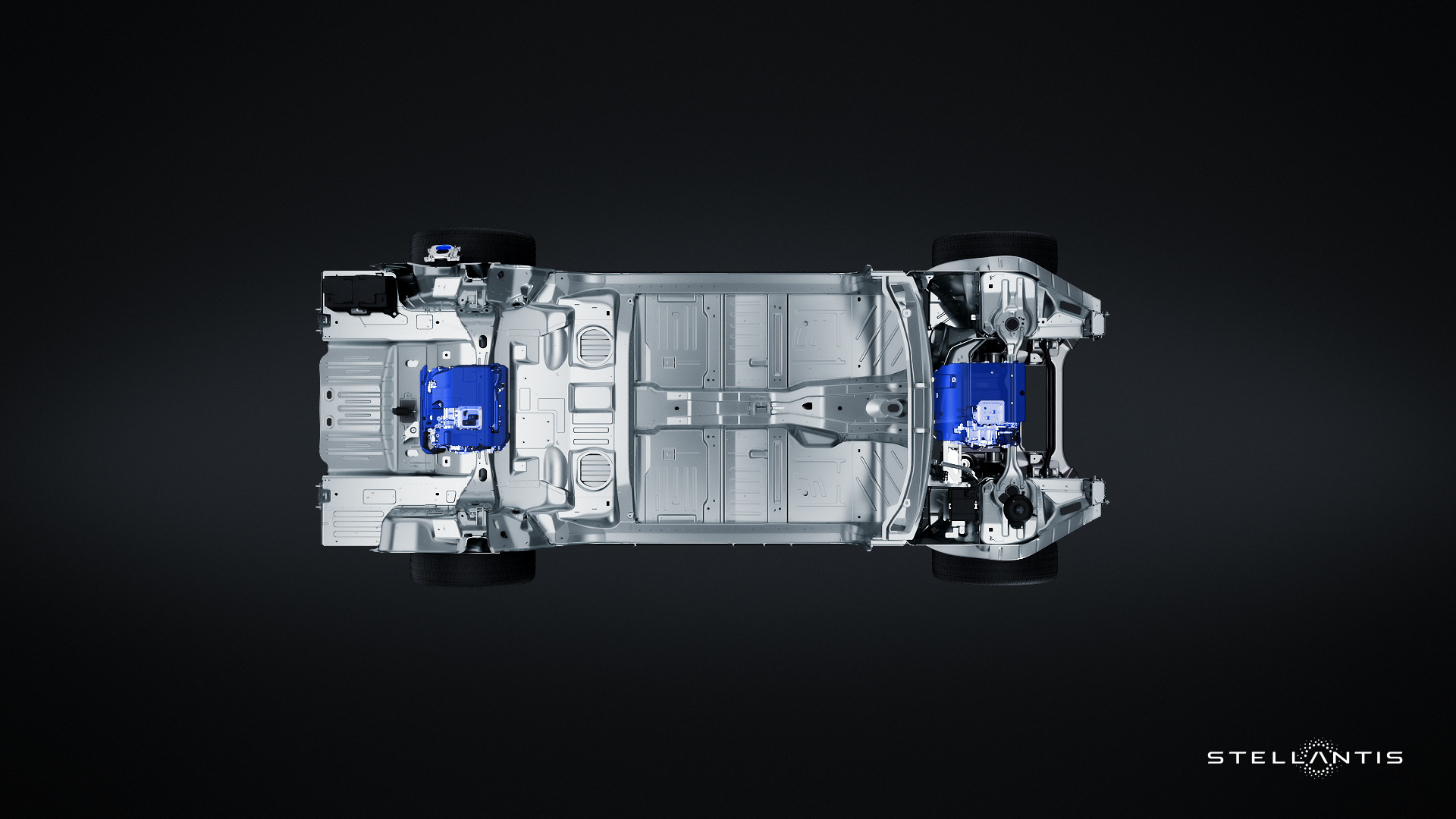 O módulo de tração elétrico da plataforma STLA Large, numa imagem oficial da Stellantis de 2024. Não é o motor descrito na patente.