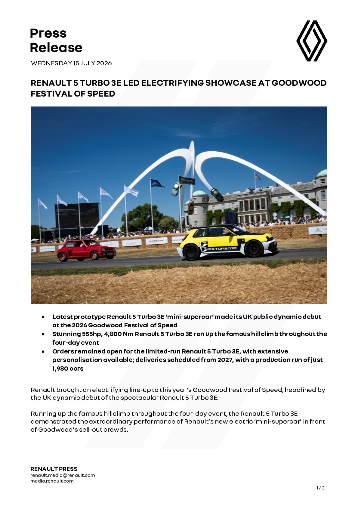 Renault 5 Turbo 3E na galeria oficial do Goodwood Festival of Speed de 2026.