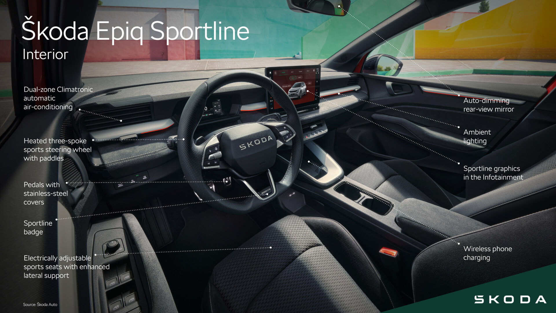 Interior do Škoda Epiq Sportline, numa fotografia oficial da marca.