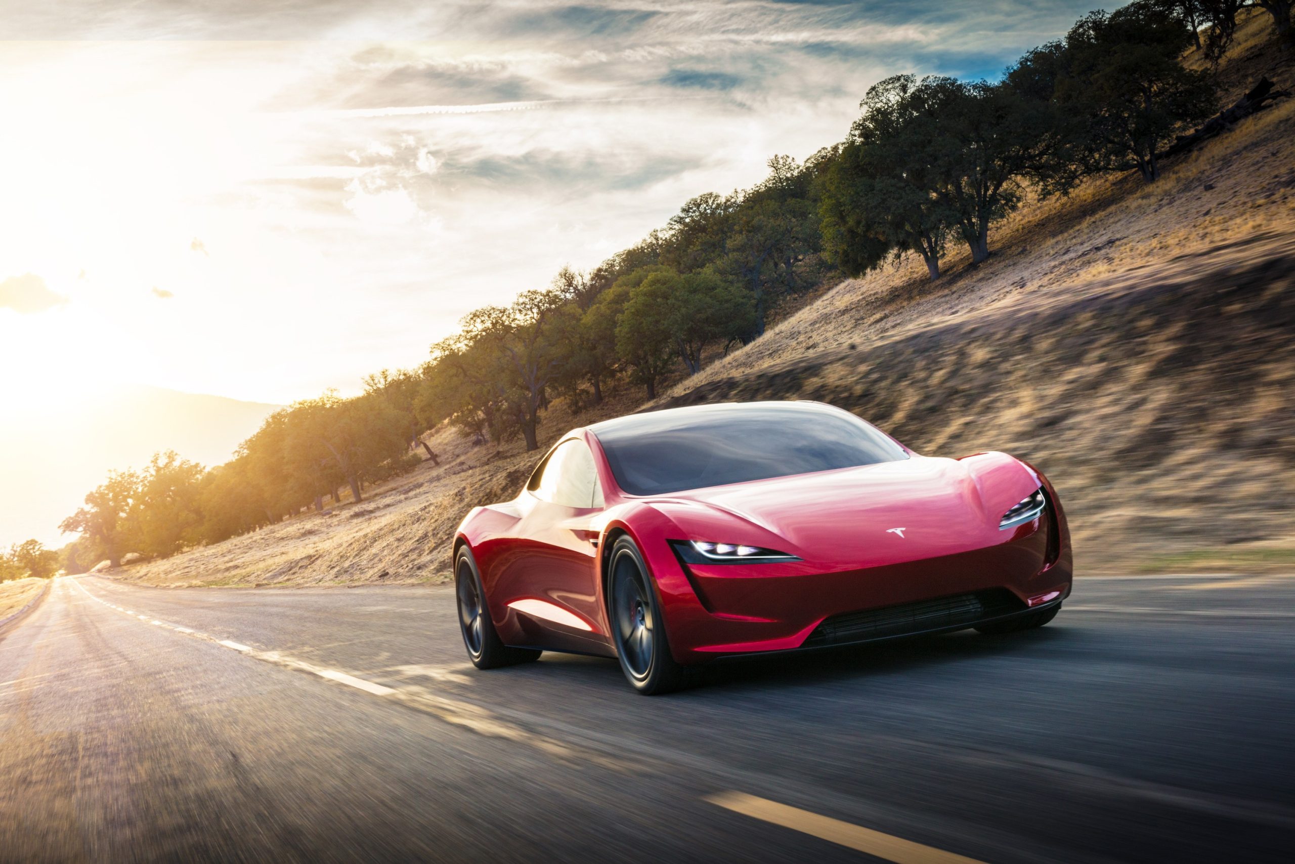 O Tesla Roadster prometido em 2017, o protótipo mostrado no evento do Semi, numa fotografia oficial da Tesla.