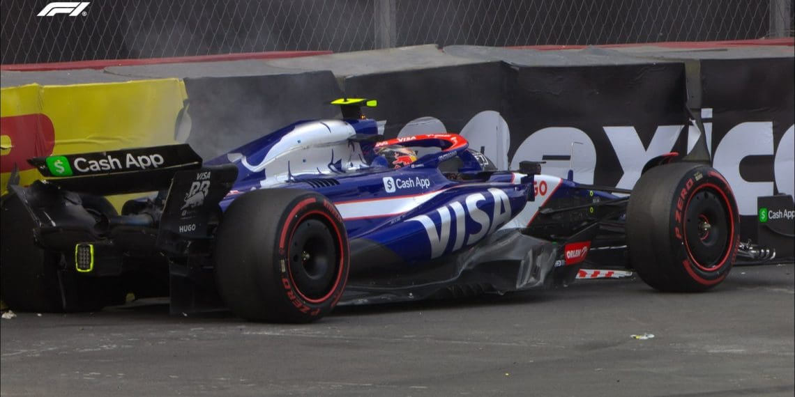 Yuki Tsunoda collided with the barriers and ends the Q2 with a Red Flag