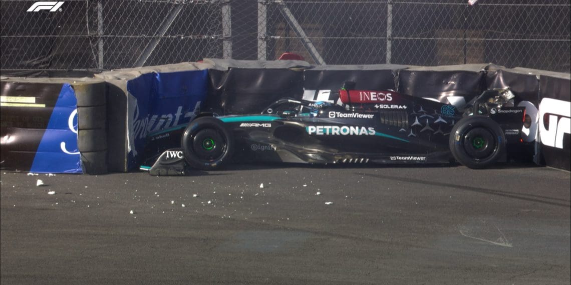 George Russell’s Mexico FP2 Cut Short After Kerb-Induced Crash Leaves Mercedes Scrambling for Repairs