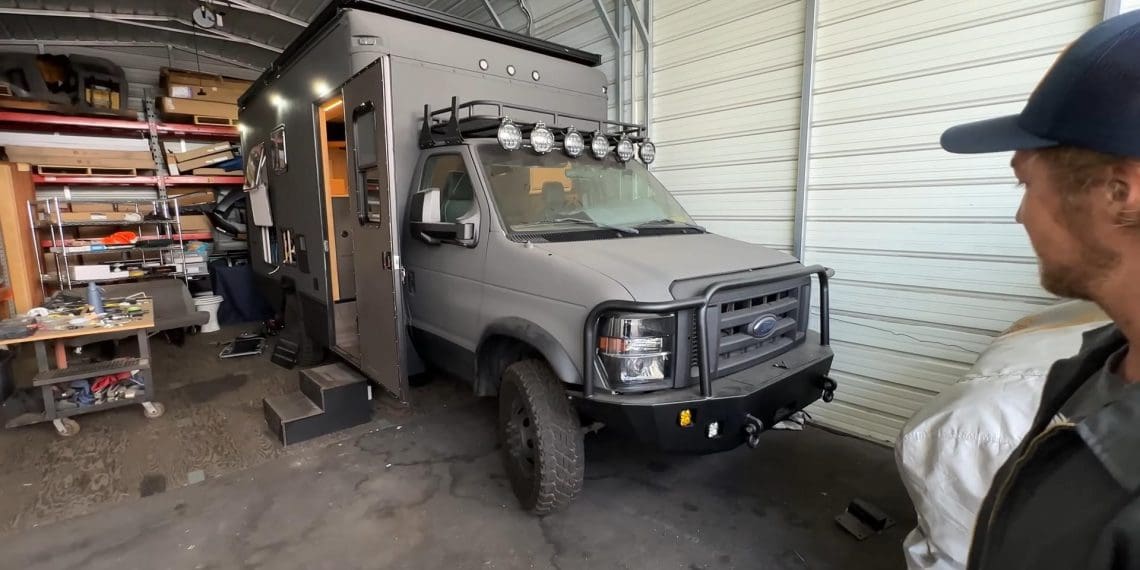 OLD BOX TRUCK WAS INGENIOUSLY CONVERTED INTO A FULLY-EQUIPPED CAMPER WITH A ROOFTOP YARD.