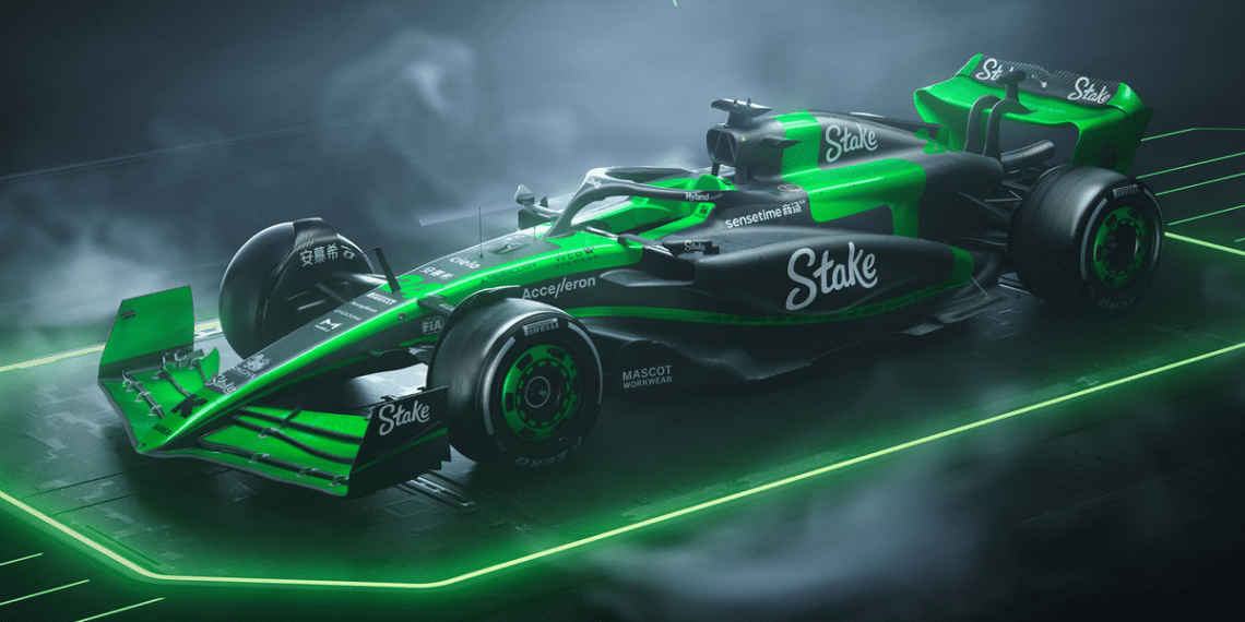 SAUBER REVEALS STUNNING NEW F1 CAR WITH BOLD STAKE LIVERY.