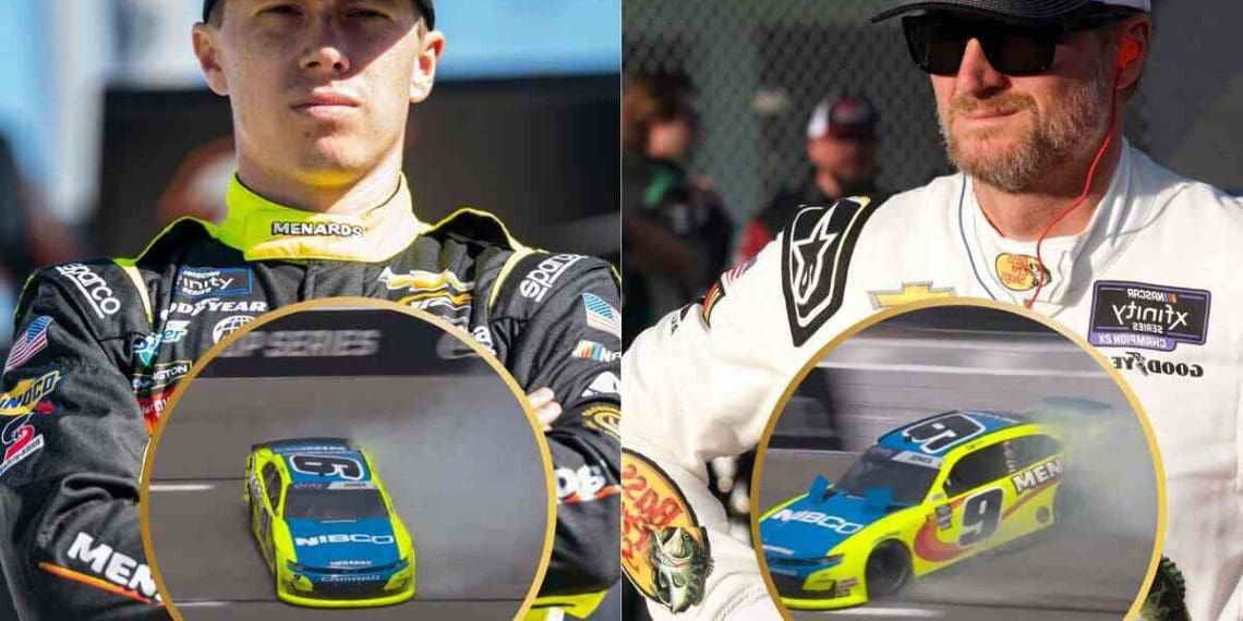 Veículo de Brandon Jones, piloto de Dale Earnhardt Jr., pega fogo após falha no motor em Richmond.