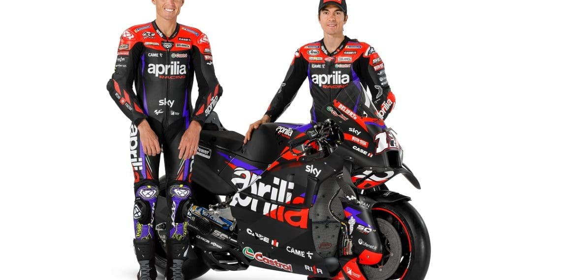 Aprilia unveils new look for 2024 MotoGP season ahead of Qatar test.