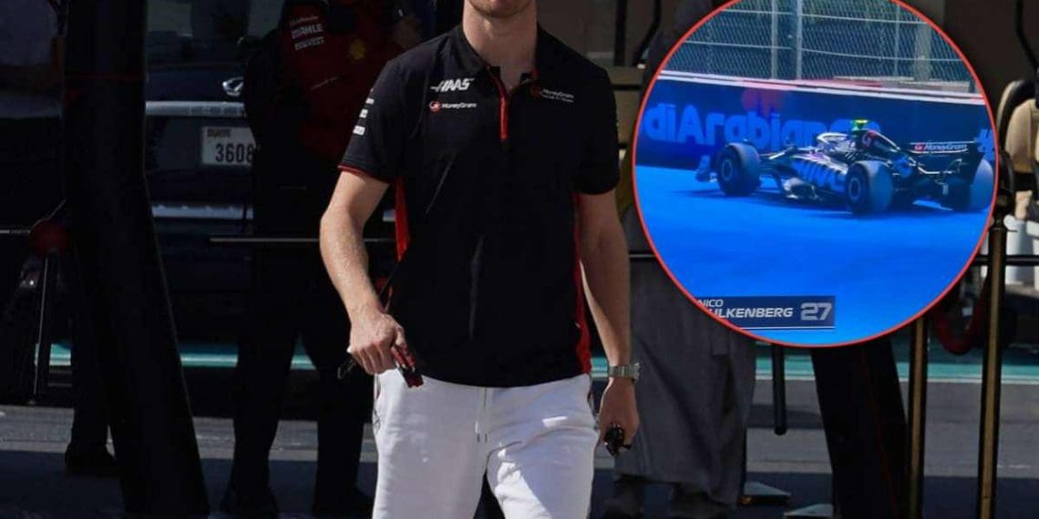 VÍDEO: Carro da Haas de Nico Hulkenberg para de funcionar no treino classificatório do Grande Prêmio da Arábia Saudita devido a perda de potência.