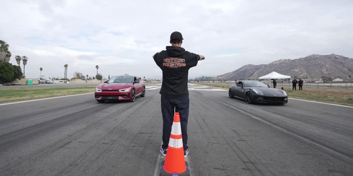 FERRARI FF DRAG RACES KIA EV6 GT, DEEPLY REGRETS DECISION.
