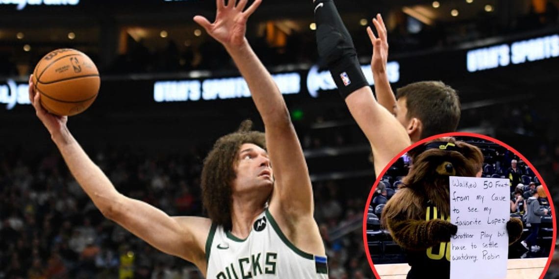 BUCKS STAR ROBIN LOPEZ DESTROYS JAZZ MASCOT’S SIGN IN FIT OF RAGE!