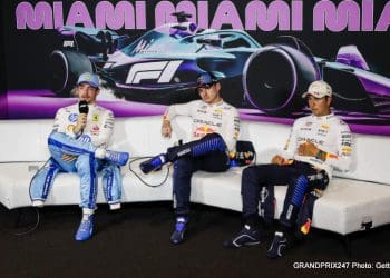 Coletiva de imprensa após o Grande Prêmio de Miami F1 Sprint Race com os três primeiros colocados.