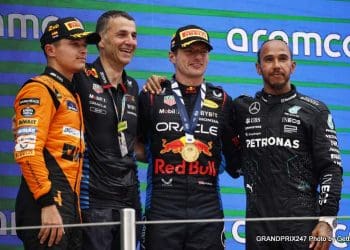 Coletiva de imprensa com os três primeiros colocados do Grande Prêmio da Espanha.