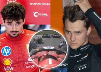 VÍDEO: Asa dianteira de Charles Leclerc danificada em colisão com Oscar Piastri durante a volta 1 do Grande Prêmio da Áustria.