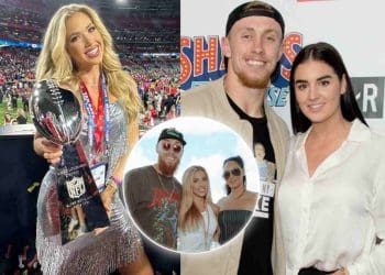 Herdade dos Chiefs Gracie Hunt encontra estrela dos 49ers George Kittle e sua esposa Claire no Grande Prêmio de Miami