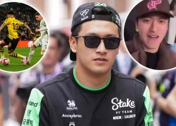 VÍDEO: Piloto de Fórmula 1 Zhou Guyanu flagrado em Wembley apoiando o Real Madrid no confronto da Liga dos Campeões de 2024 com o Borussia Dortmund.