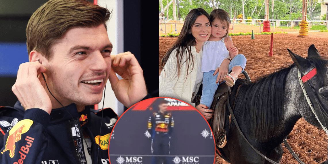 FILME: Filha de Kelly Piquet, Penelope grita « Max yeah » em apoio a Max Verstappen no pódio do Grande Prêmio do Japão.