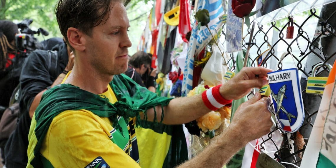 Vettel exibe elegância ao liderar homenagem a Senna e Ratzenberger em Imola.