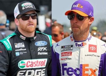 VÍDEO: Denny Hamlin furioso com as artimanhas de pit-stop de Chris Buescher na Coco Cola 600.