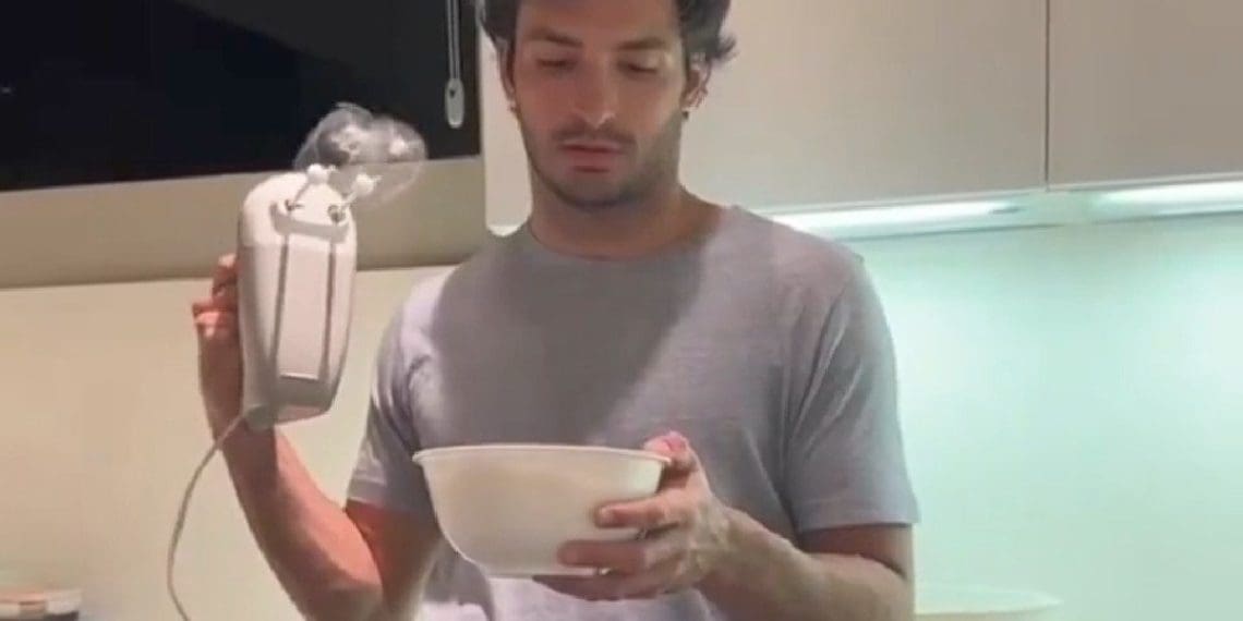 Fans mock Carlos Sainz for cooking pancakes during uncertain times.