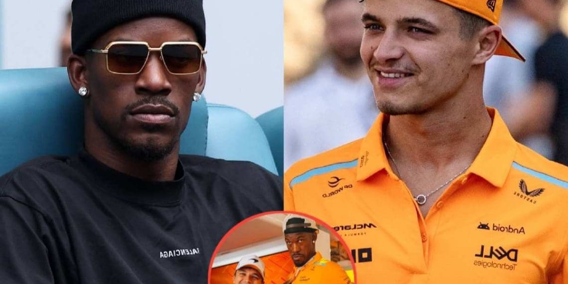 Estrela da NBA Jimmy Butler visto com Lando Norris da McLaren no GP de Miami no valor de $80 milhões.