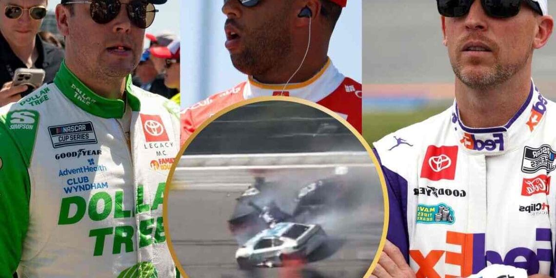 VÍDEO: Toyota enfrenta constrangimento com acidente de Erik Jones, Bubba Wallace e Denny Hamlin enquanto faziam draft em Talladega.