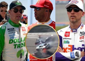 VÍDEO: Toyota enfrenta constrangimento com acidente de Erik Jones, Bubba Wallace e Denny Hamlin enquanto faziam draft em Talladega.