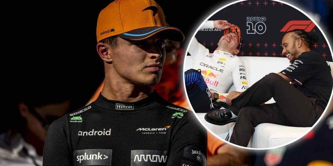 Max Verstappen e Lewis Hamilton se divertem enquanto Lando Norris insiste que deixou espaço na curva 1 do GP da Espanha.