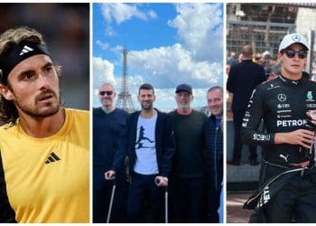Mensagens de melhoras de Stefanos Tsitsipas, Coco Gauff e George Russell para Novak Djokovic após cirurgia bem-sucedida.