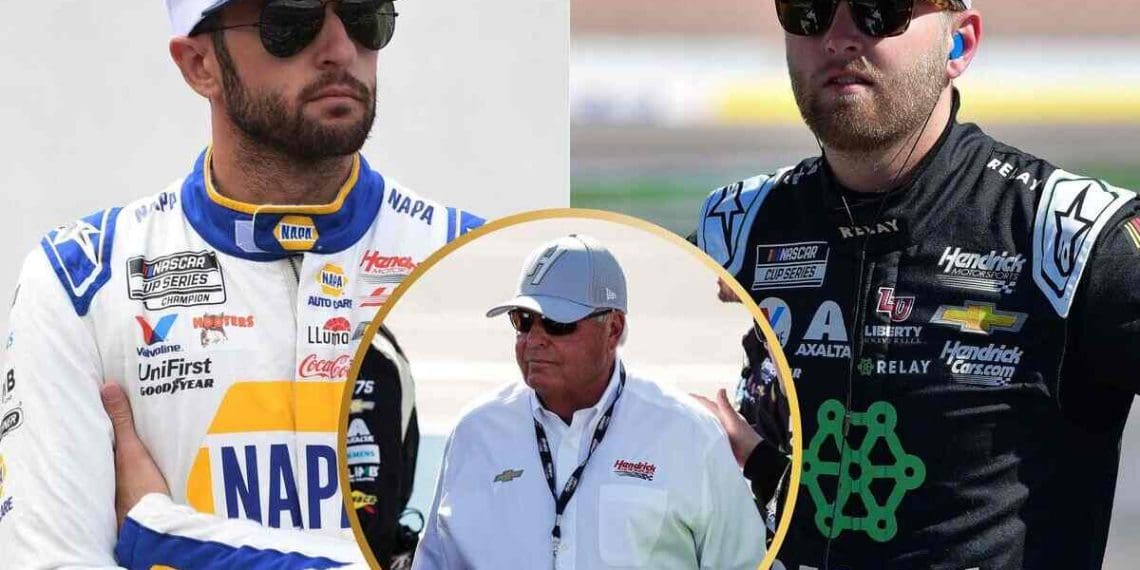 “Grito de Rick Hendrick para a TV: ‘Oh, não, não, não’ ao ver Chase Elliott lutando ferozmente contra William Byron em Martinsville.”