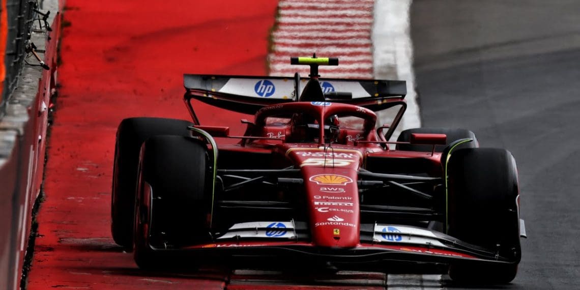 Sainz detalha decisão arrependida da Ferrari com estratégia de pneus no Q2 no Grande Prêmio do Canadá de Fórmula 1.