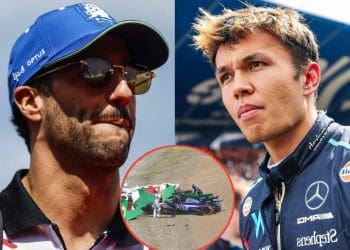 VÍDEO: Daniel Ricciardo e Alex Albon batem nas barreiras na Curva 2 do Grande Prêmio do Japão.