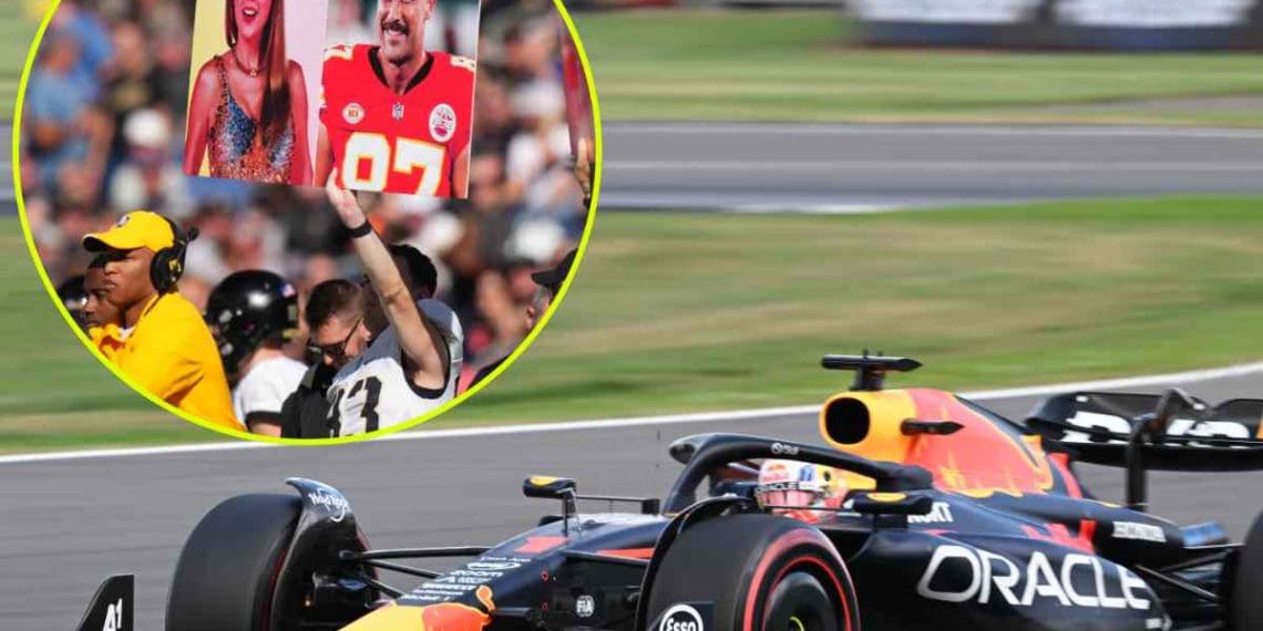 Travis Kelce e Taylor Swift vistos juntos no Grande Prêmio de Miami com Patrick e Brittany Mahomes.