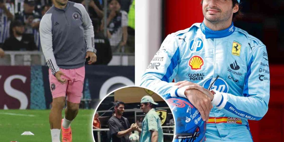 VÍDEO: Luis Suárez do Inter Miami encontra-se com Carlos Sainz para uma partida de embaixadinhas no paddock do GP de F1 de Miami.