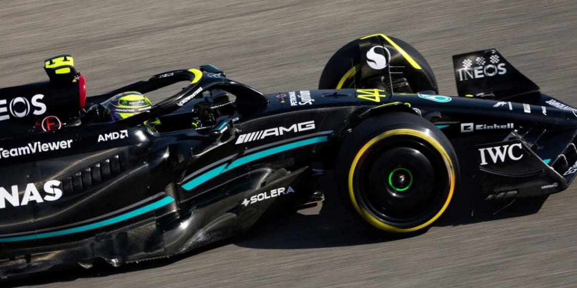 Lewis Hamilton took to the track in a Mercedes Formula 1 car for the first time since it was announced that he would be leaving the team.
