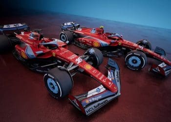 Ferrari revela novo design com tema azul para o Grande Prêmio de Fórmula 1 em Miami.