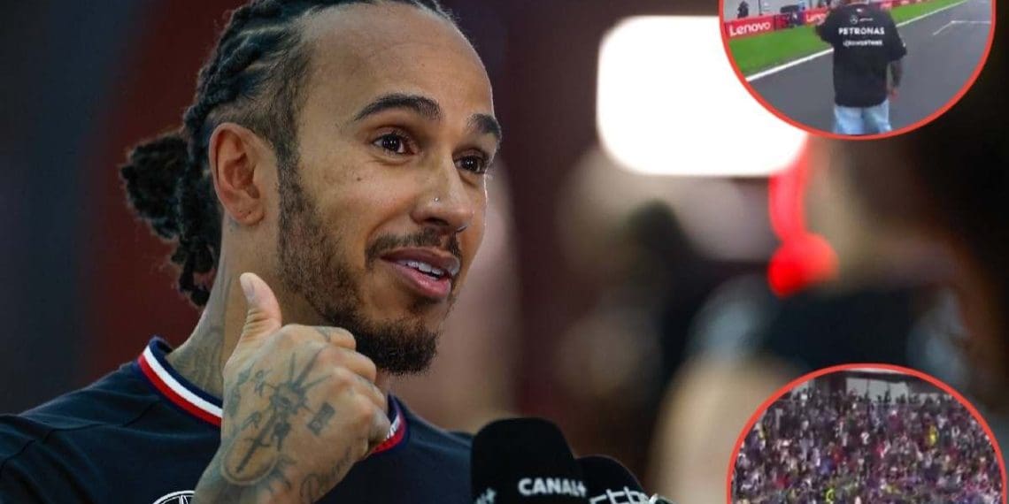 Fãs animados com Lewis Hamilton agradecendo pelo apoio antes do Grande Prêmio da China.