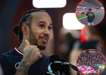 Fãs animados com Lewis Hamilton agradecendo pelo apoio antes do Grande Prêmio da China.