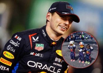 VÍDEO: Jovens fãs fofos da Fórmula 1 vestem o traje de corrida de Max Verstappen durante o Grande Prêmio do Japão.