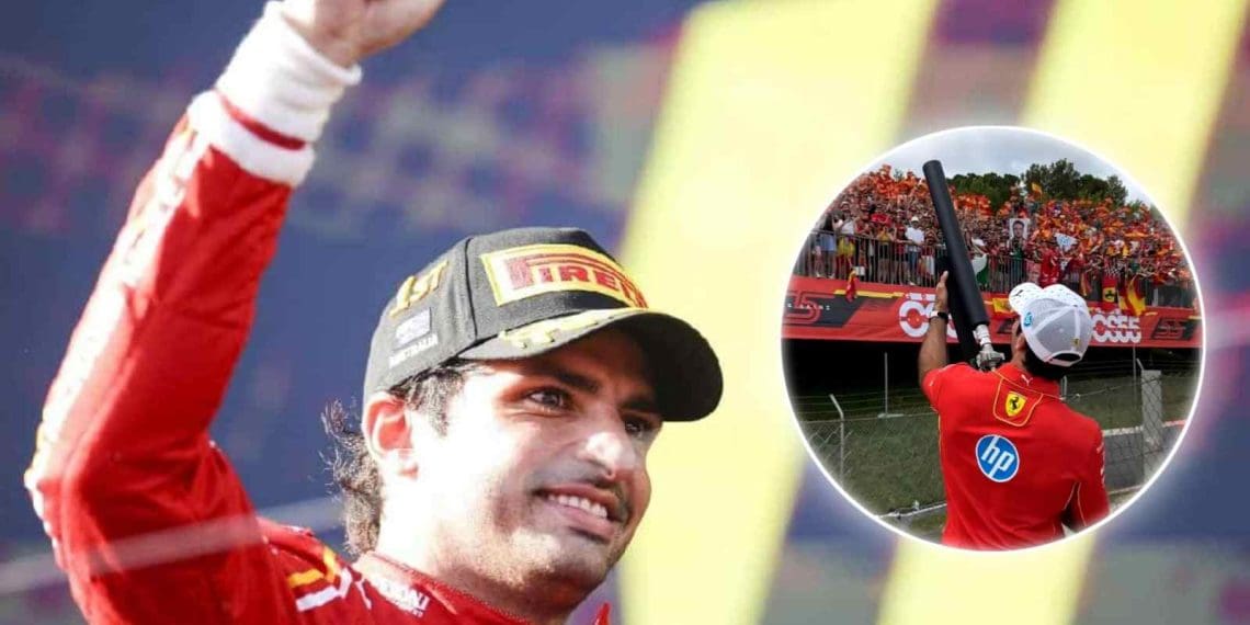 Vídeo: Carlos Sainz joga mercadorias da Ferrari na arquibancada em sua homenagem no Grande Prêmio local em Barcelona.
