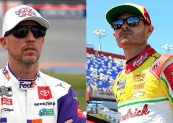 Vídeo: Denny Hamlin sugere que oficial da NASCAR irritado está causando atraso na renúncia de Kyle Larson.